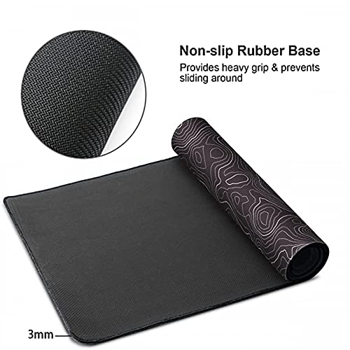 AQQA Mouse Pad,Extended Large Gaming Mousepad mat with Non-Slip Rubber Base,Topographic Map Lines Contour Geographic Background,for Gaming Office Laptop Computer Men Women(29.5x16 Inch,Black) - color: Black, size: 16L x 29.5W inches