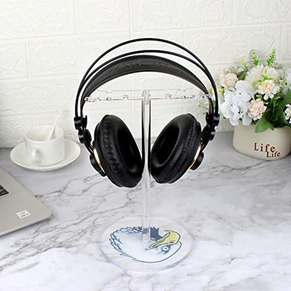 Clear Acrylic Headphone Stand with Patterned Base – Universal Holder for AirPods Max, Gaming & Wireless Headphones – Space-Saving Desk Organizer for Home & Gaming Setup (Black&White Eagle/Hawk) - style: Black&White Eagle/Hawk