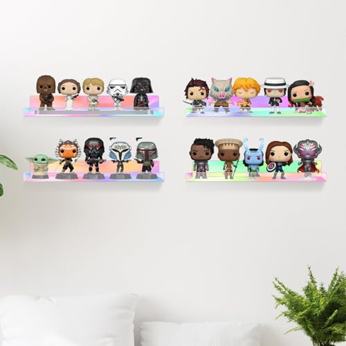 Dezzer 6 Pack Acrylic Shelves for Wall, 15" Acrylic Floating Shelves for Bathroom Bedroom, Invisible Bookshelf Wall Ledge Storage Shelf Books Perfume Toys Action Figure Display Shelves, Iridescent - style: 15 inch 6-pack Rainbow