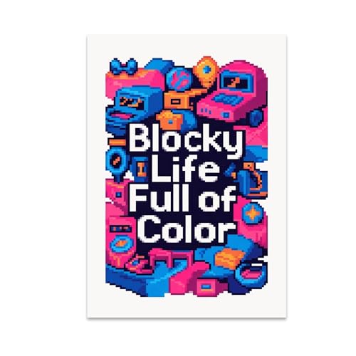 Retro Gaming Art Poster Print - Blocky Life Full of Color - 13x19 - Vibrant Pixel Decor