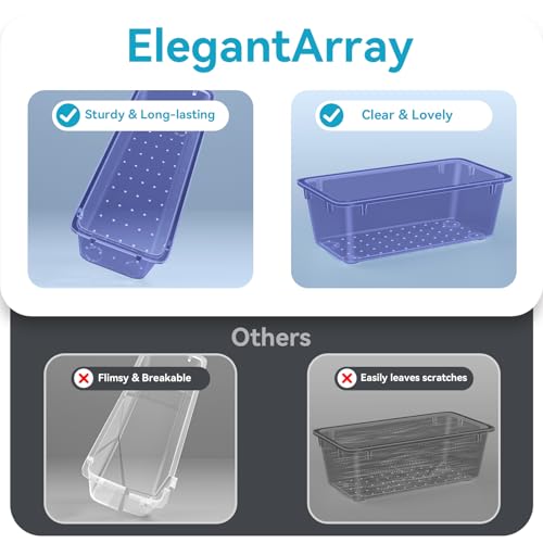 ElegantArray 12 PCS Drawer Organizer Set, 4 Sizes Tool Storage Trays, Clear Plastic Makeup Vanity Organizer and Storage Bins for Stationeries, Multiple Gadgets for Office, Bedroom, Navy Blue - color: Navy Blue, size: 12 Pcs