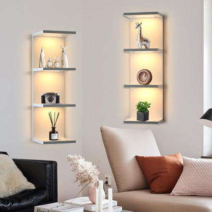 4 Tier LED Wall Shelf - Modern Floating Shelves for Makeup Vanity, Bedroom, Living Room | Easy Install Cosmetic & Display Lack Shelf, White - color: 4l-white
