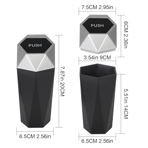 Car Trash Can Bin,Small Garbage Can with Lid,Automotive Cup Holder Mini Cars Trashcan,Portable Door Trash Cans,Car Essentials Gadgets Dustbin (2Pcs, Silver) - color: Silver