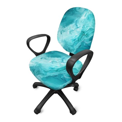 Blue Marble Print Office Chair Covers for Women Stretchable Office Chair Seat Cover 2 Piece Washable Gaming Chair Cover Universal Fit Wheelchairs,Computer Chairs,Gaming Chairs - color: Blue Marble Print