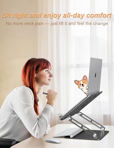 Aoviho Laptop Stand for Desk-Adjustable, Foldable, Portable, Ergonomic Aluminum Notebook Riser with Unique Puppy Shaped Vent, Desk Gift for 10"-17.3" Devices Mac, Dell, HP, Lenovo, Samsung, Gray - color: Gray