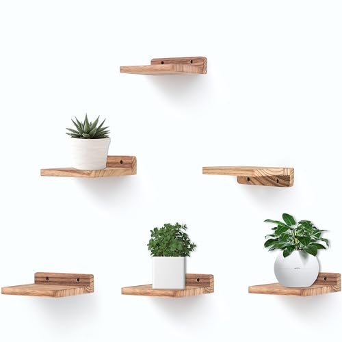 Small Floating Shelf, 5x6 Inch Display Ledges for Wall,Mini Shelves,Rustic Wood Shelf for Bedroom Living Room Bathroom Kitchen (6, Carbonized Black) - color: Carbonized Black, size: 5x6 Inch-6 Pcs