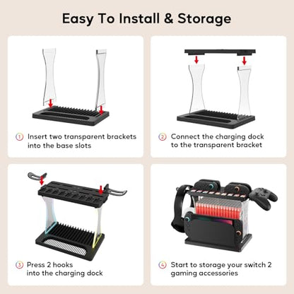 Switch 2 Multifunctional Organizer Station with Joycon 2 Charging Dock | Switch 2 Storage Stand with RGB Light,Pro Controller / Headset Holder,Switch 2 Console Dock with 16 Games Discs