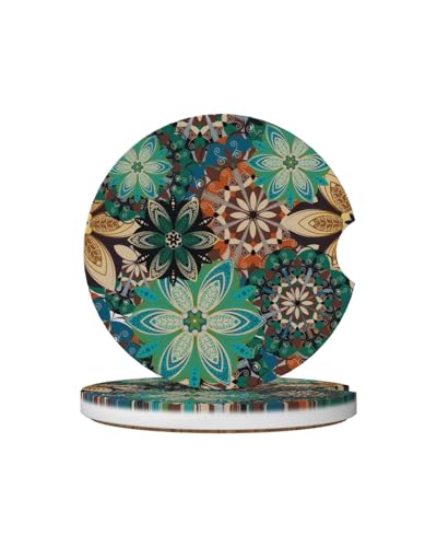 Car Cup Holder Coasters, 2 Pcs Ceramic Coasters with Finger Slot and Cork Back, Anti-Slip Shock Absorbing Women and Men Universal Car Accessories - Vintage Flower - color: Vintage Flower