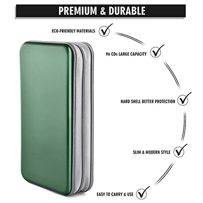 DVD Case, Bivisen CD Case Holder Wallet Binder 96 Capacity CD/DVD Cases Storage Holder Binder Organizer Wallet Book for Car Home Travel (Dark Green) - color: Dark Green