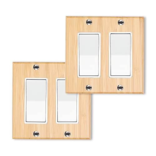 2PC Solid Wood Double Rocker Light Switch Plate 4.5" X 4.5" Bamboo Light Switch Cover Quality Raw Wooden Decorative Bedroom Kitchen Home Decor (Double Rocker) - color: 2PC-Double Rocker