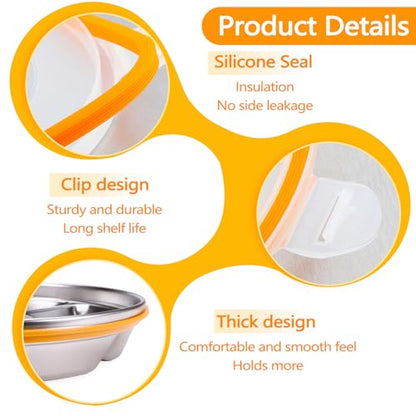 ASTIMESA Divided Serving Tray with Lid 6 Compartments, 10.4 Inch Stainless Steel Round Veggie Tray, Reusable Snack Box Container Fruit Platter Parties Fridge Food Storage Picnic (1 pcs)