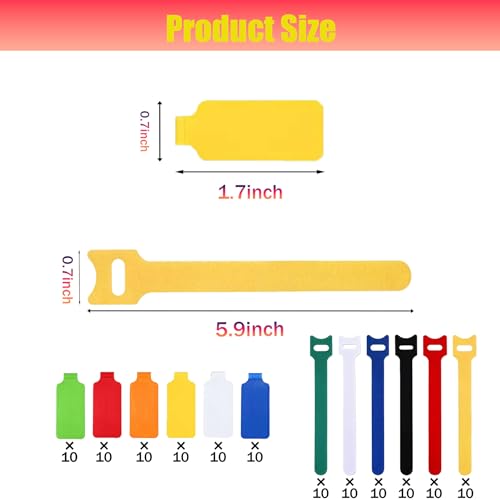 100 Pcs Multicolor Write On Cable Labels & Reusable Fastening Cable Ties Set for Cable Management in Home Office - color: Colorful
