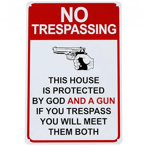 Vintage No Trespassing 12x8 Gun Sign Home Garage Man Cave Indoor Outdoor | aluminum panel,easy mount,weather resistant,gun fan mementos,secure yard accents,retro gun decor - color: White-C01, size: 12" x 8"