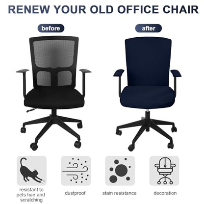 Tallew 4 Pcs Office Chair Covers Set Computer Universal Protective Stretchable Chair Seat Covers Desk Armrest Slipcovers Pads Office Cushion Backrest for Rotating(Navy Blue) - color: Navy Blue