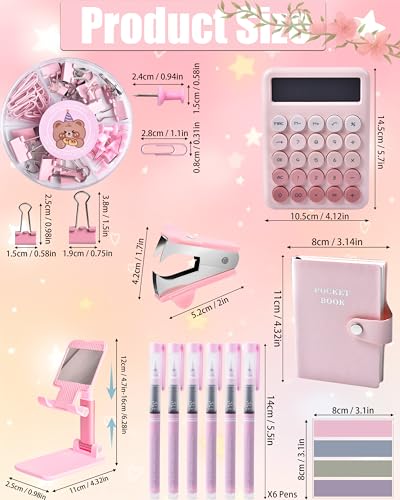 LXEVIHK 21Pcs Pink Desk Organizers and Accessories With Mesh Desk Organizer and 360°Rotating Pen Holder and a Lot of Office Pink Office Supplies Beautifully Presented in a Gift Box - color: Pink