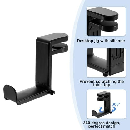 HARFINGTON Headphone Stand Holder 360 Degree Adjustable Clamp Desk Hook Clamp 0.39"-1.65" Clamping Range PC Gaming Headset Stand for Headphone Earphone, Black - color: Black
