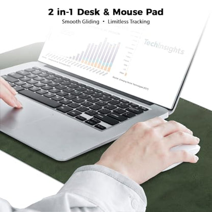 XXLarge Gaming Desk Pad with Stitched Edges - Waterproof Writing Pad Leather Mouse Mat, Non-Slip Base Desk Mat for Office/Home 47"x17" XXL Dark Green - color: Dark Green, size: 47" x 17"