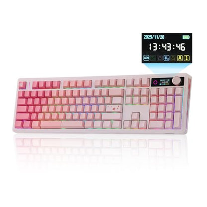 EPOMAKER TH108 V2 PRO Full Size Mechanical Keyboard with Screen&Knob, 10000mAh, BT/2.4Ghz, Mac Modifier PBT Keycap, Hot Swap, RGB, Gasket, Wireless Gaming Keyboard for Mac/PC (Pink, Sea Salt Silent) - color: Pink, size: Sea Salt Silent
