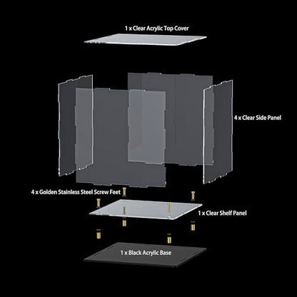 Acrylic Display Case for Collectibles, Dustproof Acrylic Box with Clear Display Elevation & Gold Risers, Large Display Case for Figures Toys Memorabilia, 12" L x 12" W x 12" H - size: 12"L x 12"W x 12"H