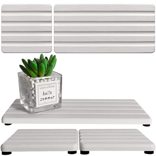 Set of 3 Diatomite Hand Soap Holder, Water Absorbing Stone Tray for Kitchen Countertop, Fast-Drying Bathroom Trays (1pcs 22 x 10cm + 2pcs 10 x 10cm White) - color: 1pcs 22 X 10cm + 2pcs 10 X 10cm White