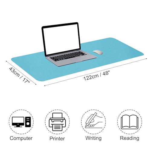Patikil 48"x17" Dual Sided Desk Pad - Non-Slip Waterproof PU Leather Desk Protector Cover for Office/Home Work/Study, Blue - color: Blue, size: 48"x17"