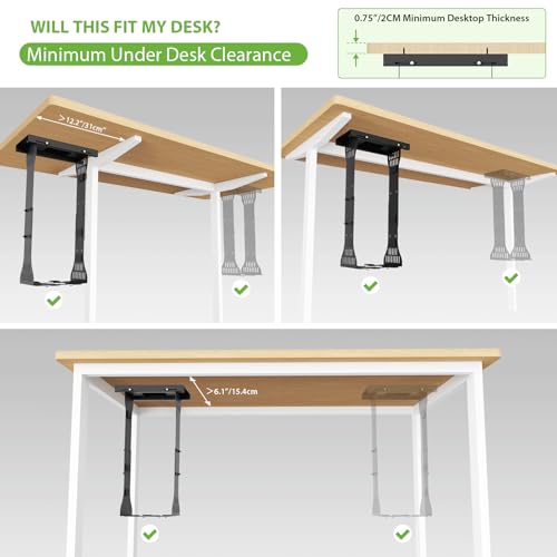 KEEGH Heavy Duty Under Desk PC Mount Adjustable Under Desk Computer Mount Supports Up to 90 lbs PC Mount with Secure Locking for Standing Desk, Black - color: Black
