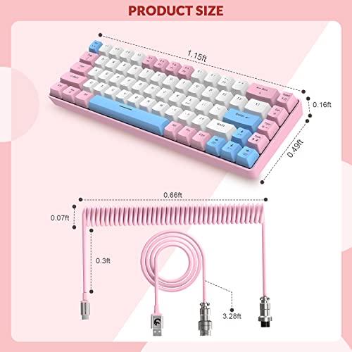 ZIYOU LANG RK-T8 Wired 65% Mechanical Gaming Keyboard with RGB LED Backlit Anti-ghosting TKL Mini 68 Key Custom Coiled C to A Cable Tactile Blue Switch for PS4 PS5 Xbox PC Mac Gamer(Pink/White/Blue) - color: Pink White Blue, size: 65% Keyboard