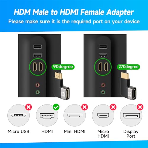 8K HDMI Flat 90 and 270 Degree Gold Plated Adapter 4 Pack, Right Angle Male to Female Vertical Flat Adapter L Shape Extender, Supports 8K@60Hz, 4K@120Hz, for HDTV, Xbox One - color: (Left & Right) 90 Degree HDMI Male to Female, size: 4 Pack