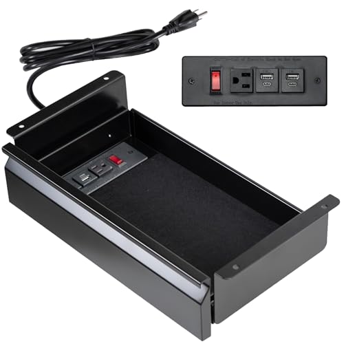 VIVO 16 inch Under Desk Slide Out Drawer with Power Strip for Charging, Storage Organizer, Black, DESK-DR16-BP - color: Black, size: 16 Inch +Pwr