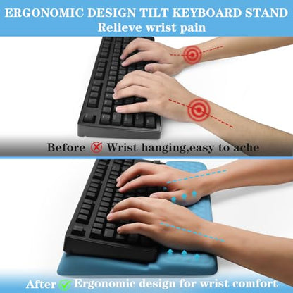 Computer Keyboard Stand Pad with Wrist Rest, Ergonomic Comfy Tilted Keyboard Stand Riser Holder Pad for Office Home (Blue) - color: Blue