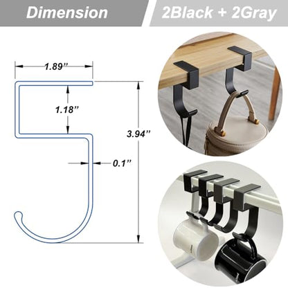 4Pcs Students' Desk Hook Nail Free Clamp-On Under Desk Schoolbag Hook Women's Bag Handbag Headphone Hanger Backpack Hook and Purse Holder - Suitable for under 3cm/1.18 inch Thick Plate（2Gray+2Black) - style: 5 type hook