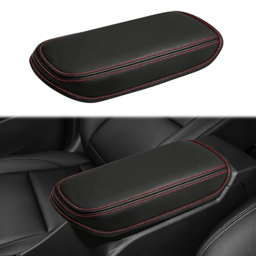 Console Cover for 2024 2025 2026 Chevrolet Trax (LS/1RS/LT/2RS/ACTIV) Leather Center ArmRest Box Cover Pad 2024 2025 2026 Chevy Trax Accessories Protector Cushion (Red Stitches) - color: red