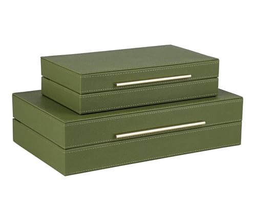 HofferRuffer Faux Leather Decorative Boxes Set of 2, Large Nesting Keepsake Box Accessory Organizer Jewelry Organizer with Hinged Lid, Stacking Storage Box Container for Home or Office (Green) - color: Green
