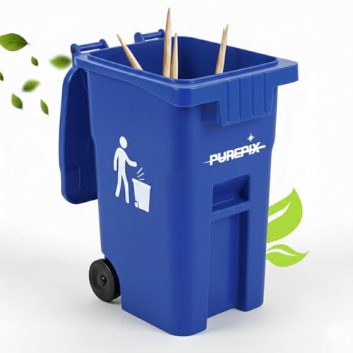 PurePix Flavoured Toothpick Holder Mini Blue Trash Bin with Swing Lid for Flavored Toothpicks, Infused Toothpicks Storage Can for Desk or Car, Travel Toothpick Container, 5 Ounces Toothpick Bin - color: Blue Bin