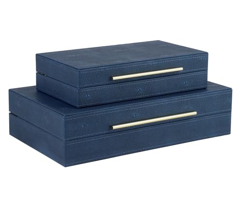HofferRuffer Faux Leather Decorative Boxes Set of 2, Large Nesting Keepsake Box Accessory Organizer Jewelry Organizer with Hinged Lid, Stacking Storage Box Container for Home or Office (Navy Blue) - color: Navy Blue