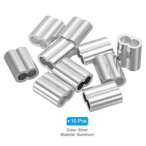 uxcell 15/64" 6mm Aluminum Crimping Loop Sleeve Double Ferrule for Wire Rope Cable Line End, Silver 10pcs - size: 15/64"