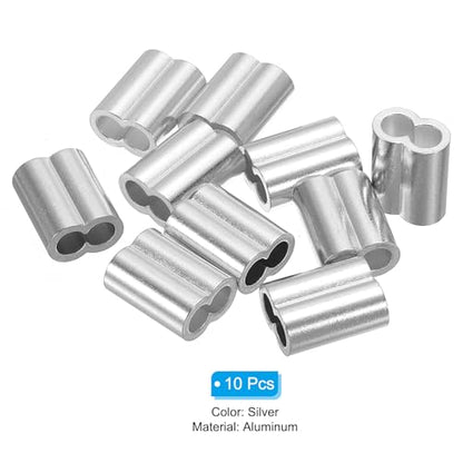 uxcell 15/64" 6mm Aluminum Crimping Loop Sleeve Double Ferrule for Wire Rope Cable Line End, Silver 10pcs - size: 15/64"
