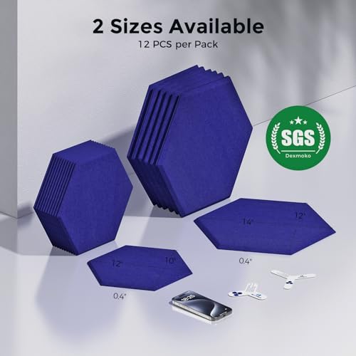 Self-Adhesive Acoustic Panels [390 lbs/yd³ Ultra-High Density], 2nd Generation Sound Absorbing Panel, Professional Level Sound Panel, Polyester Soundproof Foam [Medium Hexagon, Klein Blue] - color: Klein Blue, size: Medium Hexagon (12''x10''x0.4'')