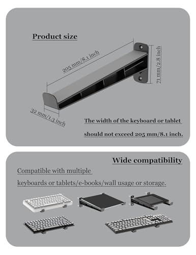 Universal Wall Mount Storage Organizer for Keyboard, Display Wall Rack Holder Fit for Kindle, E-Book, Tablet Desktop Space-Saving Solution, Anti-Slip Protective pad, Fixed by Screw (Black)