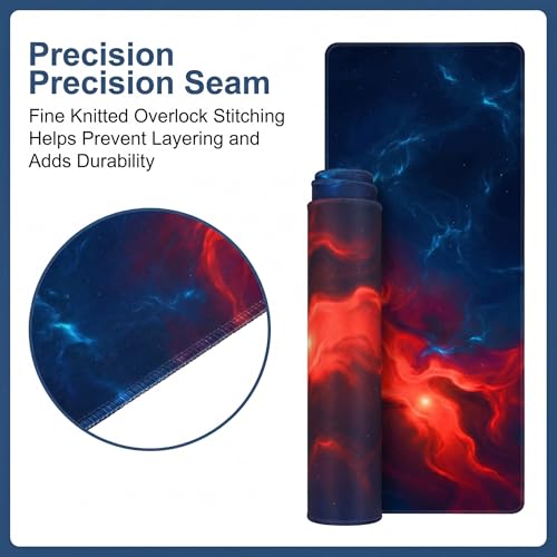 Jeffbaubl Large Desk Mat, 31.5 x 11.8 inch Blue Red Pattern Mouse Pad, Non-Slip Rubber Base and Stitched Edges Mousepad, Waterproof Desk Pad, 3mm Thick Extended Keyboard Pads for Gaming Office Home