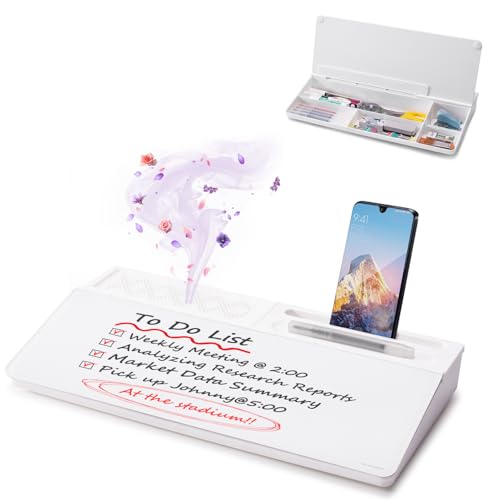 Small Glass Desktop Whiteboard Dry-Erase-Board - Computer Keyboard Stand White Board Surface Pad with Aromatherapy, Desk Organizers with Accessories for Office, Home, School Supplies - color: Aroma - White