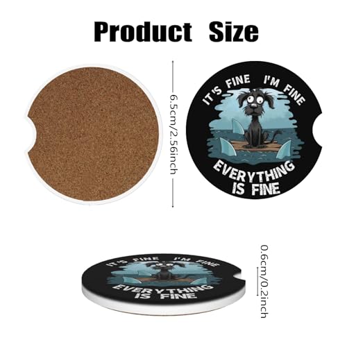 Car Cup Holder Coasters, 2 Pcs Ceramic Coasters with Cork Back and Finger Slot, Anti-Slip Shock Absorbing Women and Men Universal Car Accessories - Fine Dog - color: Fine Dog