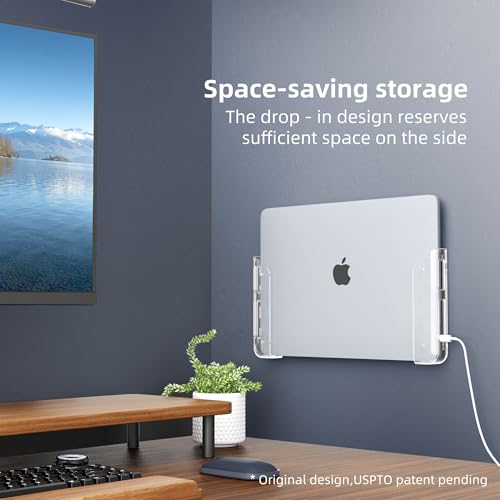 ELETIUO Clear Wall & Under Desk Laptop Mount Holder–Adhesive & Screw in,1.02"/ 26 mm,Anti-Scratch Pads,Universal for MacBooks,Surface,Keyboards,Tablets,Switch &More - color: Transparent