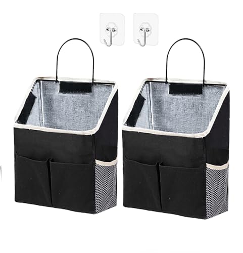 2pcs Wall Hanging Storage Bag,Wall Hanging Organizer Bags with Pockets, Wall Organizer Storage for Dormitory Bathroom Bedroom Kitchen(Black) - color: Black