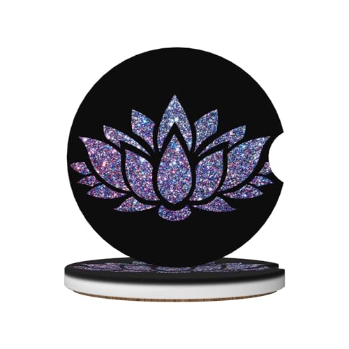 Colorful Lotus Car Cup Holder Coasters 2 Pack Universal 2.63 Inch Anti Slip Ceramic Absorbent Coaster with Cork Base and Finger Notch Cute Car Accessories Interior for Women - color: Purple