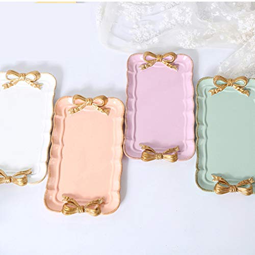 Kichvoe Retro Bowknot Jewelry Tray 7.87X4.72 Inch Resin Decorative Dessert Plate for Rings Earrings Keys Home Vanity Organizer
