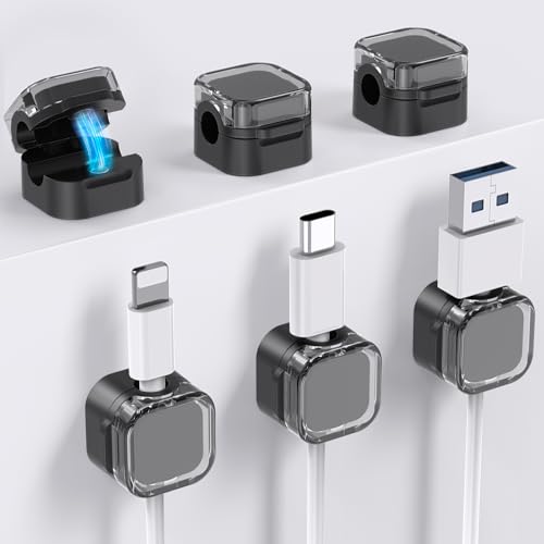 AhaStyle Magnetic Cable Organizer [1s Lock] 6 Pack Cord Cable Holders Clips Strong Adhesive Cable Cord Keeper [Smooth Adjustable] Hide Wire Cord Organizer for Nightstand Kitchen Car Office (Black) - color: Crystal Black