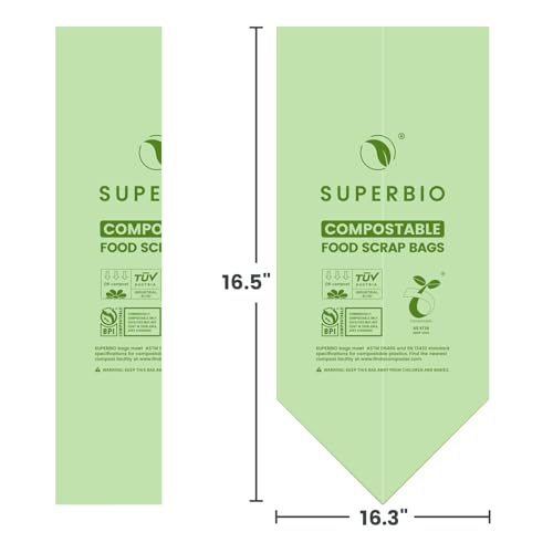 SUPERBIO 2.6 Gallon Flat Top Compostable Food Waste Bags, 100 Count, 2 Pack,9.84L, Food Scrap Bags, BPI Certified and OK compost INDUSTRIAL - color: 2.6 Gallon Flat Top, 200 Count (2 Pack)