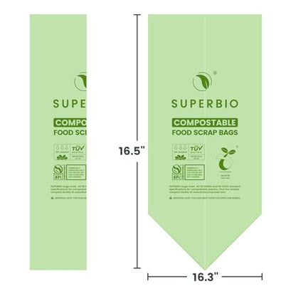 SUPERBIO 2.6 Gallon Flat Top Compostable Food Waste Bags, 100 Count, 2 Pack,9.84L, Food Scrap Bags, BPI Certified and OK compost INDUSTRIAL - color: 2.6 Gallon Flat Top, 200 Count (2 Pack)