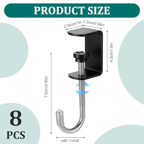 cobee Clamp-On Under Desk Hooks, Desk Mount Hanging Bag Holder Metal Hook Adjustable Headphones Clamp Organizer Portable Purse Hanger Clip Reduce Desk Clutter Table Desk Under Counter (8 Pcs, Black) - color: 8 Pcs, Black